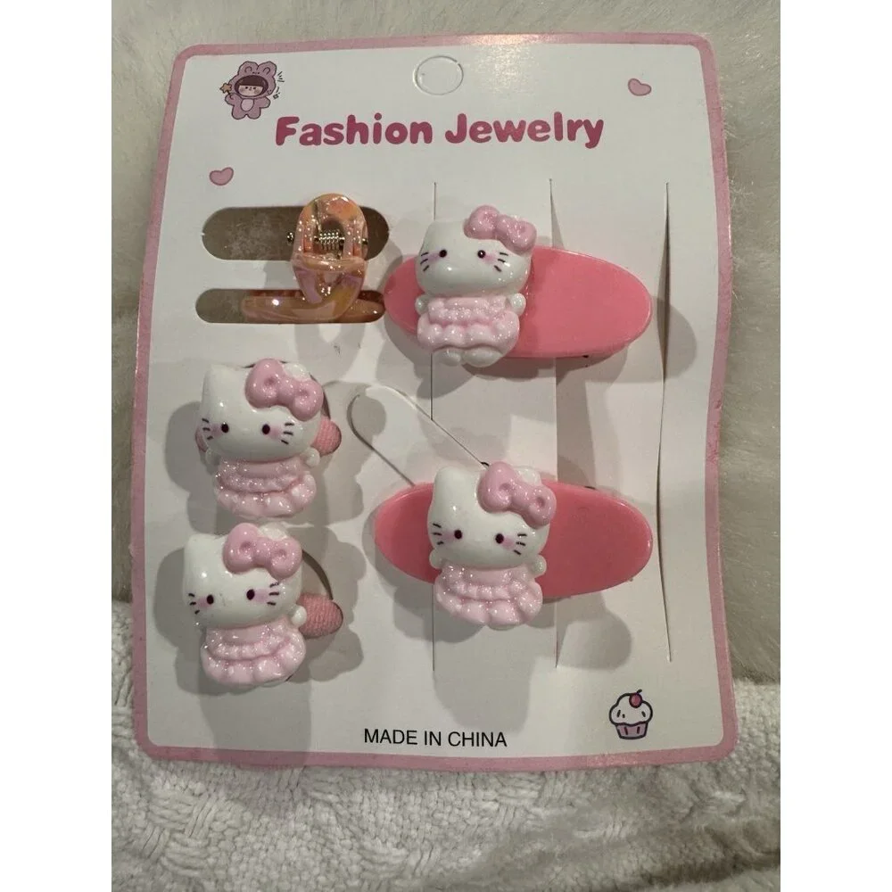 Hello Kitty Fashion Colorful Pink Barrette Cute Hair Clip for Girls 5 PC